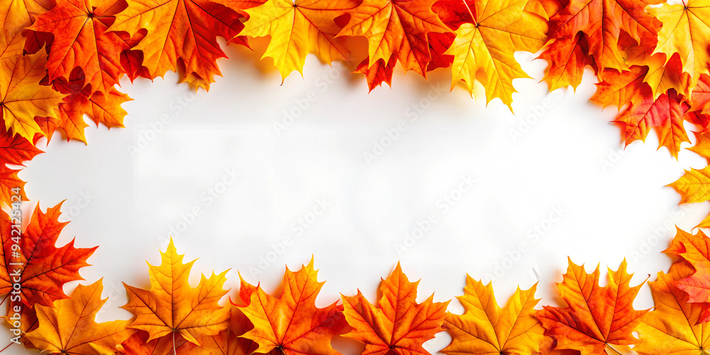 Vibrant Orange Maple Leaves on White Background - Autumn Banner Design with Copy Space for Text, Fall Season, Seasonal Decor, Nature Inspired. Vibrant Orange Maple Leaves on White Background - Autumn Banner Design with Copy Space for Text, Fall Season, Seasonal Decor, Nature Inspired.