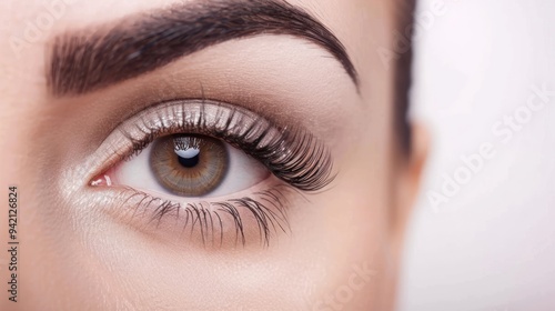 Close-up of a Beautiful Eye with Long Eyelashes and Makeup