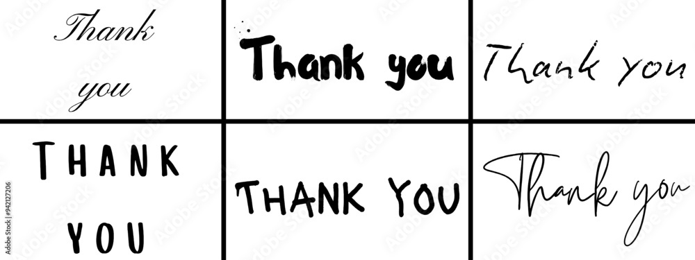 Creative 'Thank You' Handwritten Inscriptions - Elegant Typography in Various Styles for Gratitude Expressions, Perfect for Greeting Cards and Thank You Notes. Creative 'Thank You' Handwritten Inscriptions - Elegant Typography in Various Styles for Gratitude Expressions, Perfect for Greeting Cards and Thank You Notes.