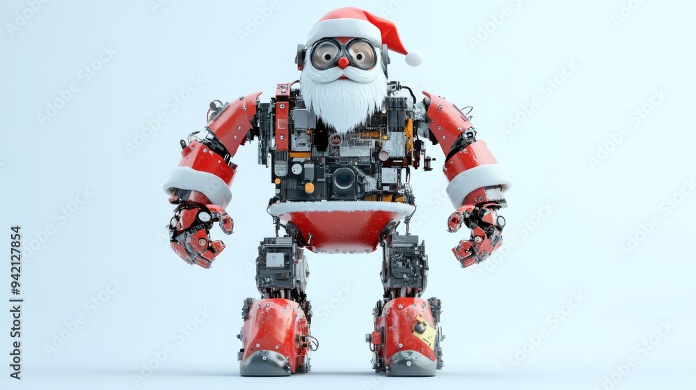 Santa Claus android, components diagram with detailed parts, white background, 3D illustration Santa Claus android, components diagram with detailed parts, white background, 3D illustration