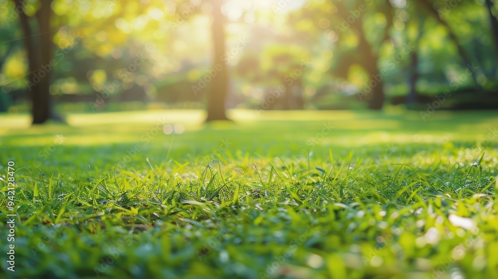 Closeup of Lush Green Grass in a Park with Sun Closeup of Lush Green Grass in a Park with Sun