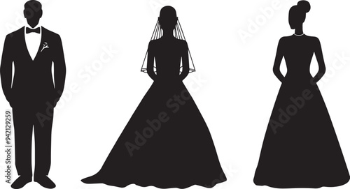 wedding couple silhouette isolated on white background