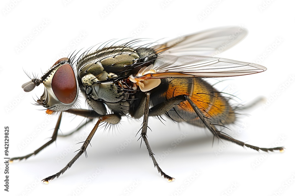 Close-Up of a Colorful Fly Showcasing Intricate Details and Textures Close-Up of a Colorful Fly Showcasing Intricate Details and Textures