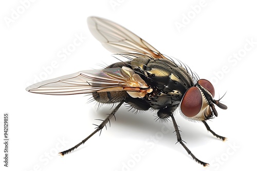 Close-Up of a Common Housefly Showcasing Intricate Details and Features