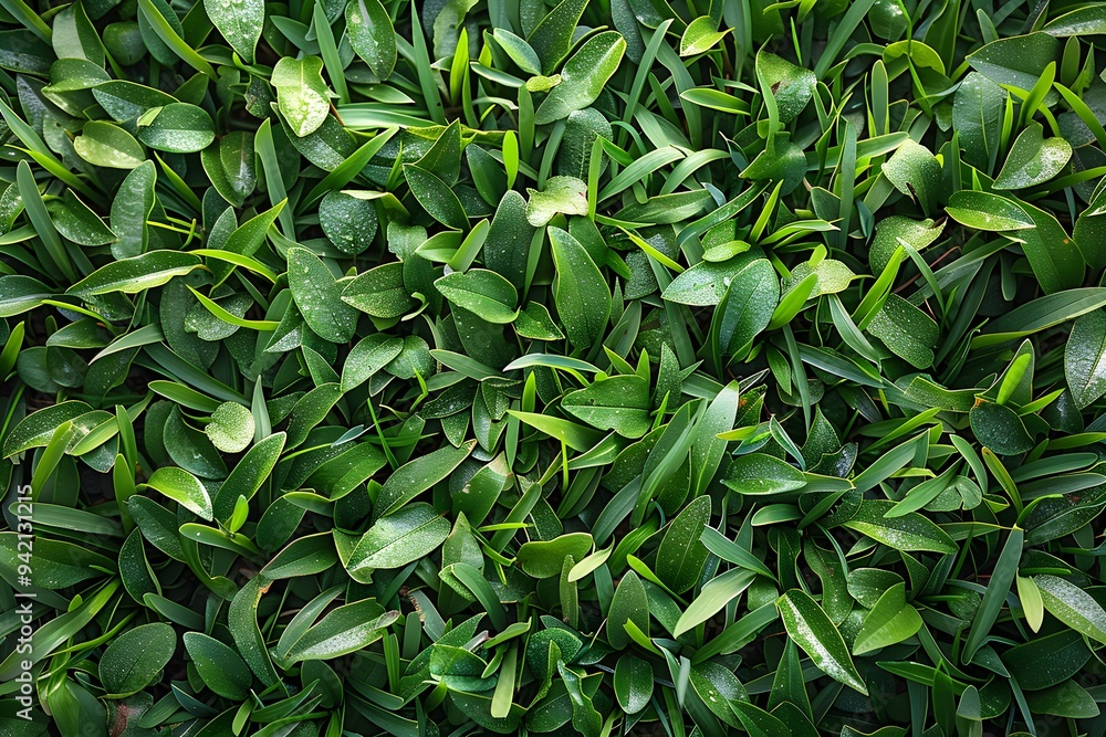Naklejka premium Lush Greenery: A Close-Up of Vibrant Leaves and Grass