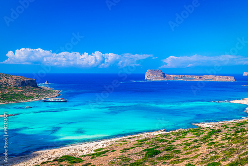 Balos lagoon, Crete island, Greece: Panoramic view of Balos Lagoon, Gramvousa island and Cap Tigani photo