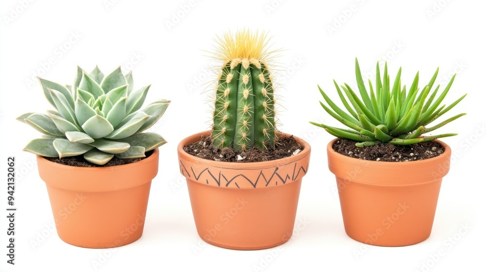 Three Succulents in Pots Three Succulents in Pots