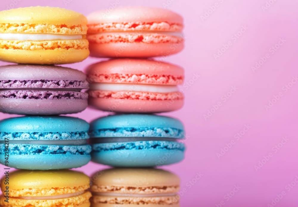 Fototapeta premium colorful macarons stacked on top of each other, with soft pastel colors