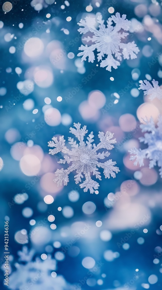 snowflakes falling on a blue background creating a winter holiday scene snowflakes falling on a blue background creating a winter holiday scene