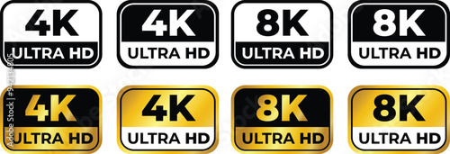 4K 8K Ultra HD video format vector icon set. High resolution web tv screen symbol, vector illustration