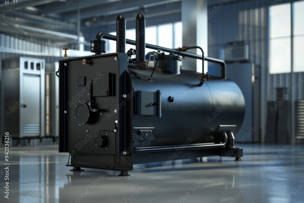 Industrial boiler in modern factory setting, heavy machinery, technology, manufacturing industry concept Industrial boiler in modern factory setting, heavy machinery, technology, manufacturing industry concept