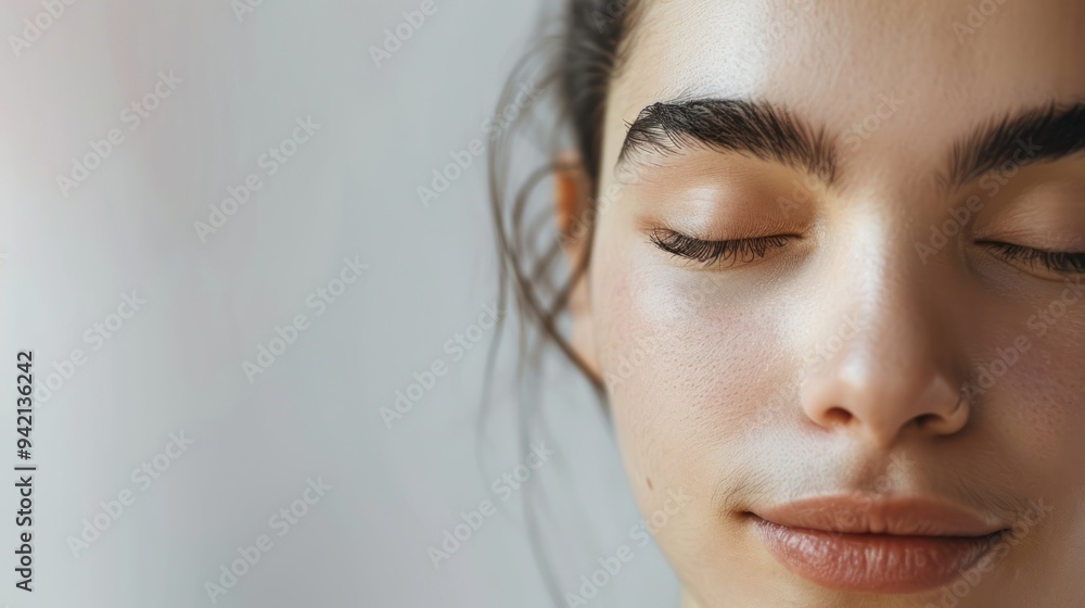 Naklejka premium Close-up Portrait of a Woman with Eyes Closed
