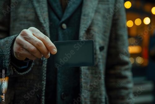 Mysterious Card in Hand: A Stylish Encounter in the City
