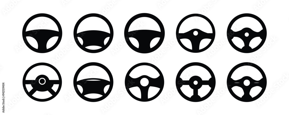 Steering wheel car flat icon set isolated on a white background. Vector element Steering wheel car flat icon set isolated on a white background. Vector element