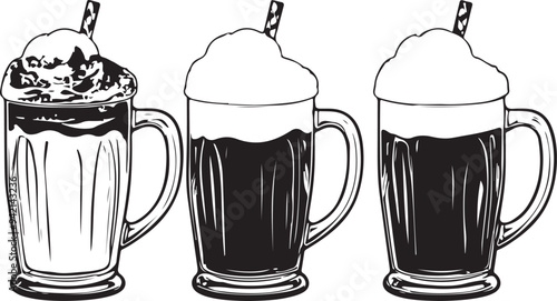 Root Beer float in a heavy handled mug vector black color silhouette,