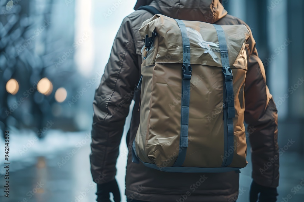Stylish Urban Backpack in a Winter Setting Stylish Urban Backpack in a Winter Setting