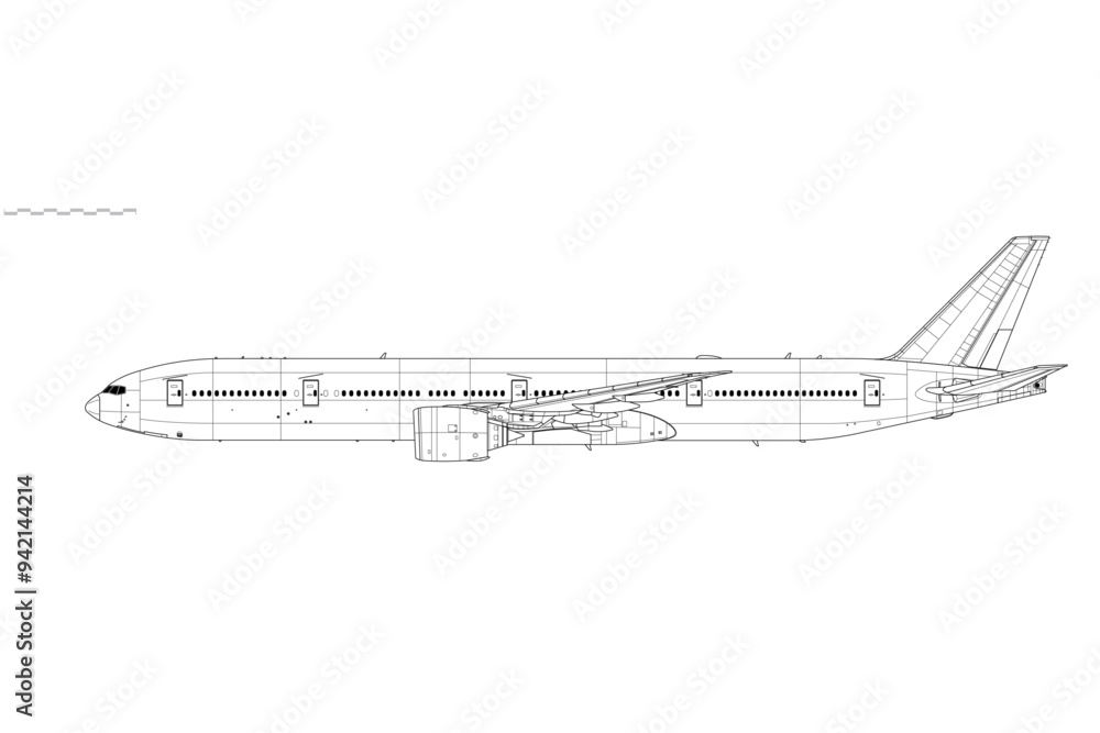 Boeing 777-300ER. Vector drawing of long-range, passenger jet airliner ...