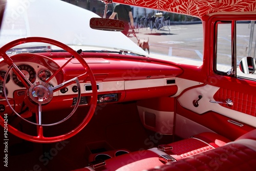 front seat interior detail on a vintage auto photo