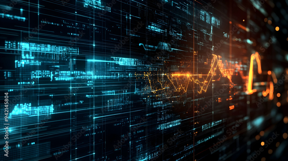Image of finacial data processing with mathematical equation on black background illustration Image of finacial data processing with mathematical equation on black background illustration