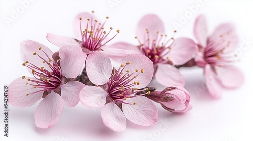  A close-up of pink flowers on a white background with space for text or image