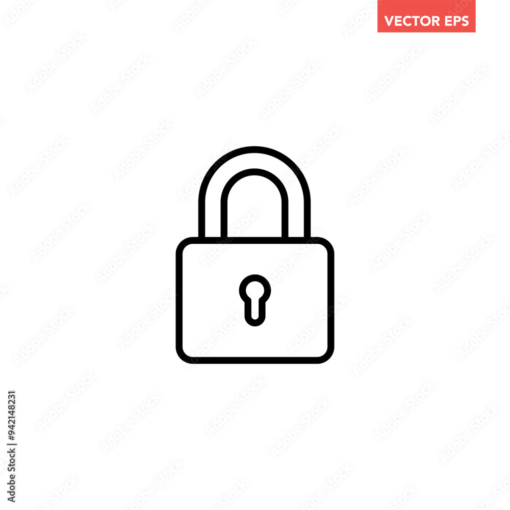 Black single lock line icon, simple round key safe protection flat design vector pictogram, outline infographic vector for app logo web button banner ui interface elements isolated on white background Black single lock line icon, simple round key safe protection flat design vector pictogram, outline infographic vector for app logo web button banner ui interface elements isolated on white background
