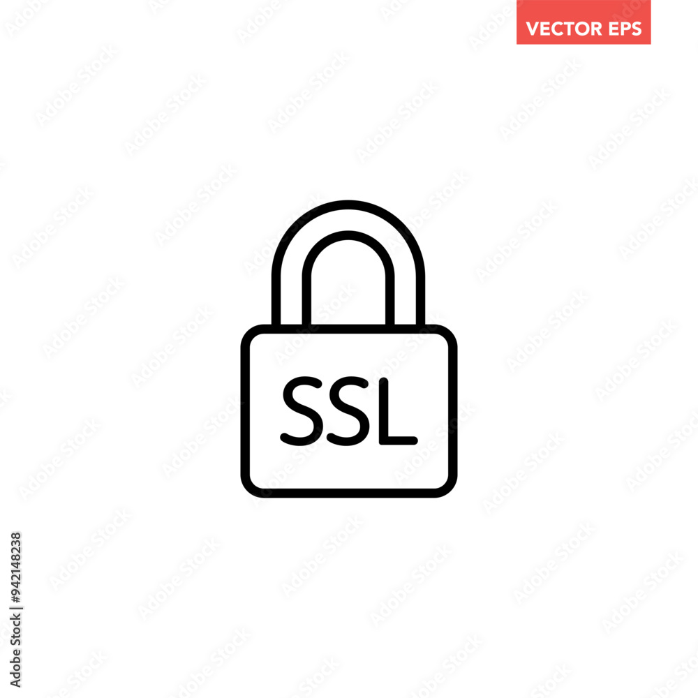 Black SSL lock line icon, simple digital secured cyber security flat design pictogram vector for app ads web banner button ui ux interface elements isolated on white background Black SSL lock line icon, simple digital secured cyber security flat design pictogram vector for app ads web banner button ui ux interface elements isolated on white background