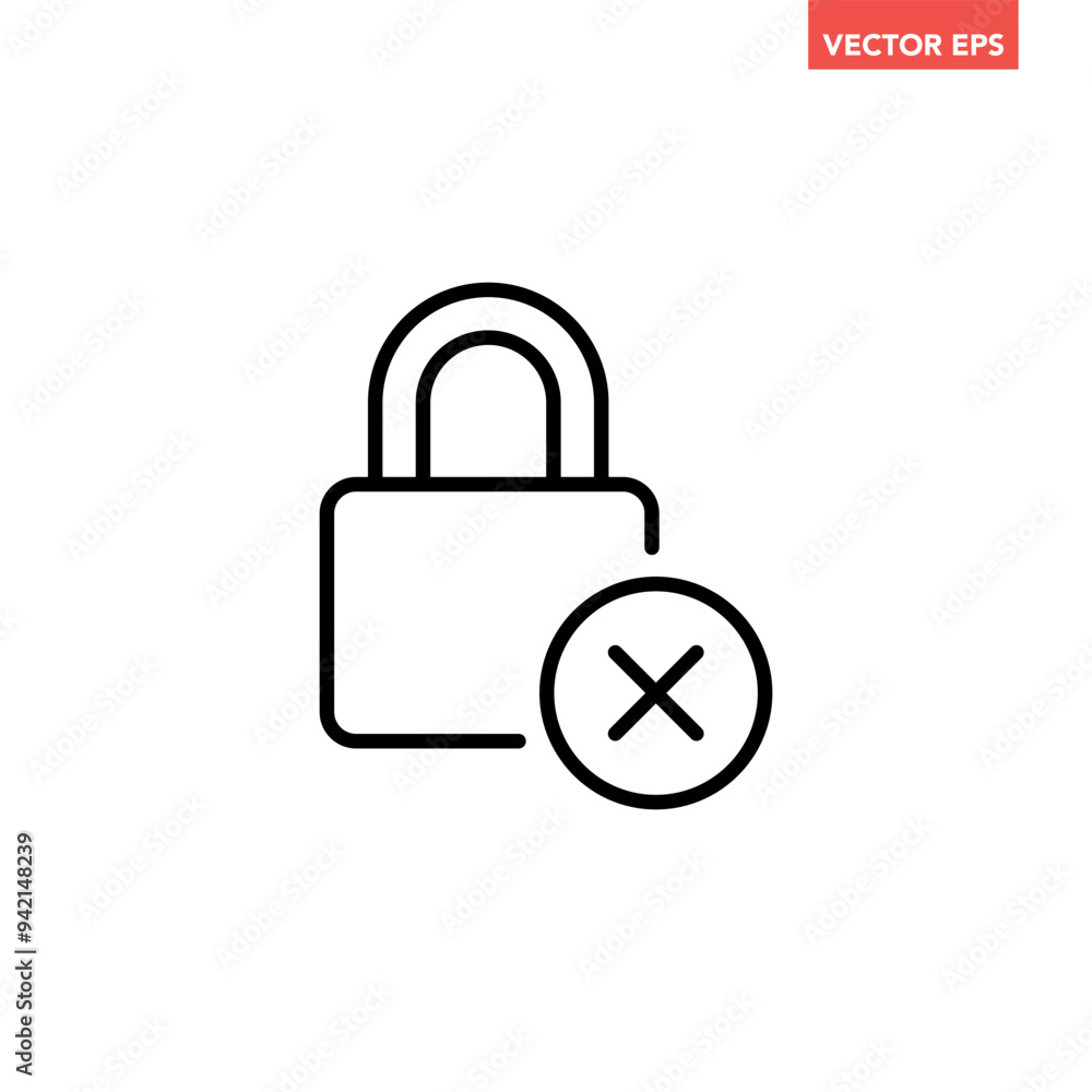 Black single error lock line icon, simple outline unsafe password protection flat design vector for app ads web banner button ui ux interface elements isolated on white background Black single error lock line icon, simple outline unsafe password protection flat design vector for app ads web banner button ui ux interface elements isolated on white background