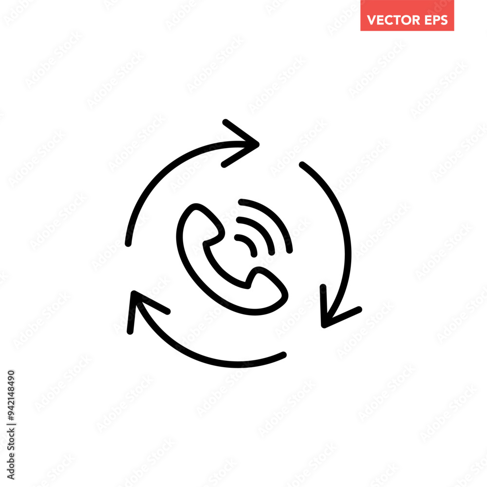 Black single call back line icon, simple recall support flat design pictogram vector for app logo ads web webpage button ui ux interface elements isolated on white background Black single call back line icon, simple recall support flat design pictogram vector for app logo ads web webpage button ui ux interface elements isolated on white background