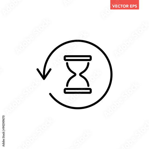 Black single anti aging hourglass line icon, simple standby waiting slow time flat design vector pictogram, infographic interface elements for app logo web button ui ux isolated on white background