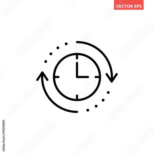 Black refresh time line icon, simple speed up hr clock with arrow flat design pictogram, infographic vector for app logo web button ui ux interface elements isolated on white background