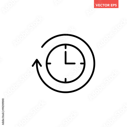 Black refresh time line icon, simple speed up hr clock with arrow flat design pictogram, infographic vector for app logo web button ui ux interface elements isolated on white background