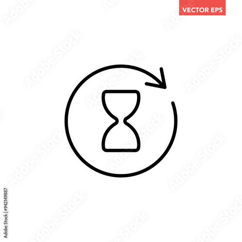 Black single anti aging hourglass line icon, simple standby waiting slow time flat design vector pictogram, infographic interface elements for app logo web button ui ux isolated on white background