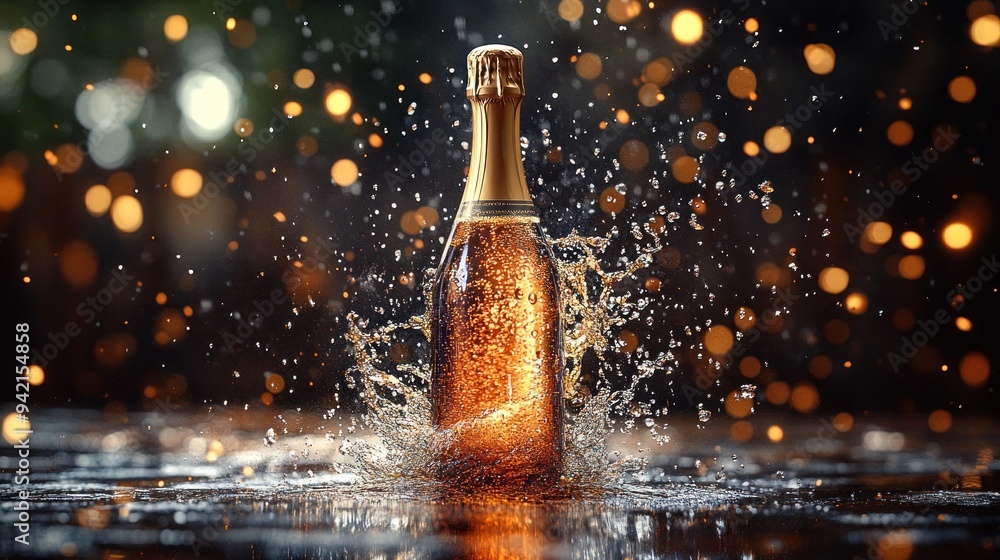 Champagne Bottle Splashing Champagne Bottle Splashing