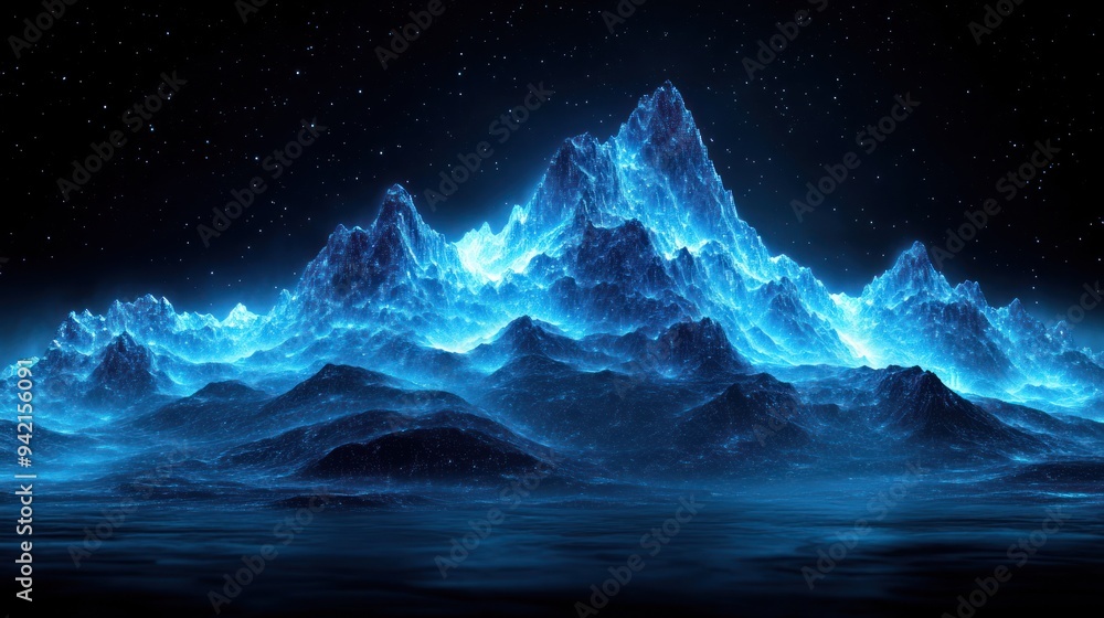 Glowing Mountain Range Under a Starry Night Glowing Mountain Range Under a Starry Night