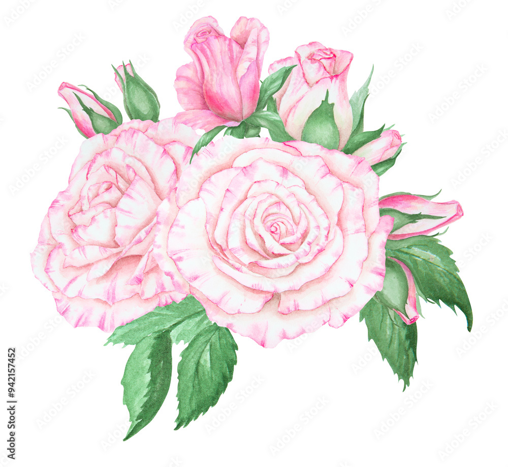 Light pink rose bouquet. Watercolor botanical illustration. Hand drawn clipart, cut out and isolated. Realistic flower drawing for delicate wedding prints, invitations, cards. Romantic design element. Light pink rose bouquet. Watercolor botanical illustration. Hand drawn clipart, cut out and isolated. Realistic flower drawing for delicate wedding prints, invitations, cards. Romantic design element.