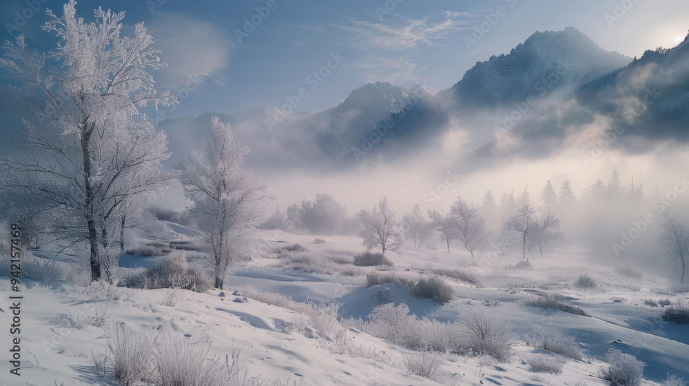 Crisp winter morning in a mountain valley, with low fog and frosted trees 40k, full ultra HD, high resolution. Crisp winter morning in a mountain valley, with low fog and frosted trees 40k, full ultra HD, high resolution.