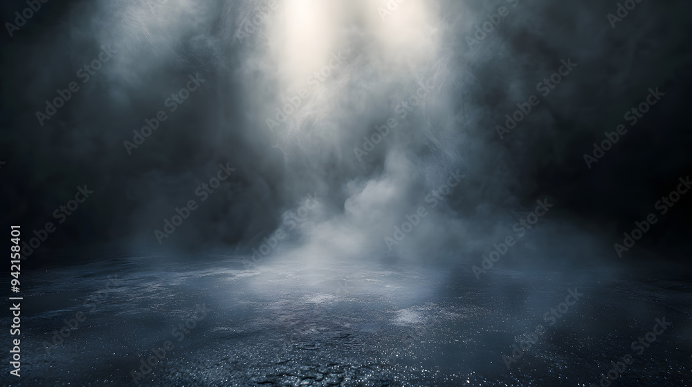abstract dark concentrate floor scene with mist or fog, spotlight, glitter for display abstract dark concentrate floor scene with mist or fog, spotlight, glitter for display