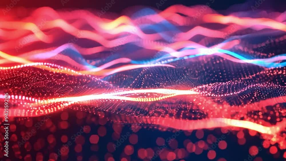 Abstract depiction of flowing wave patterns illuminated by rich colors ...