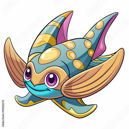 angelshark fish flies vector white background, vector illustration kawaii photo