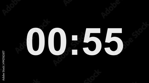 one minute timer countdown animation from 60 to 0 seconds on black background photo