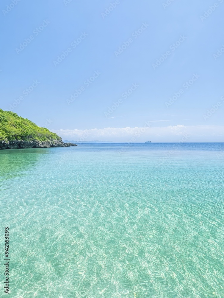 Obraz premium Immerse yourself in the tranquility of nature as pristine waters mirror a serene sky, offering a glimpse of pure beauty and peacefulness all around.