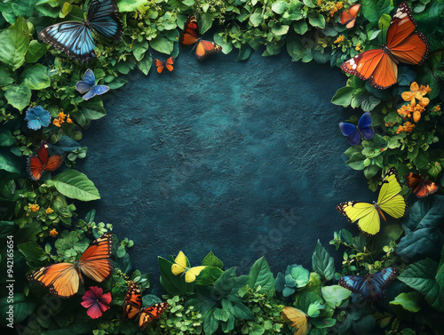 A colorful butterfly wreath with many different colored butterflies