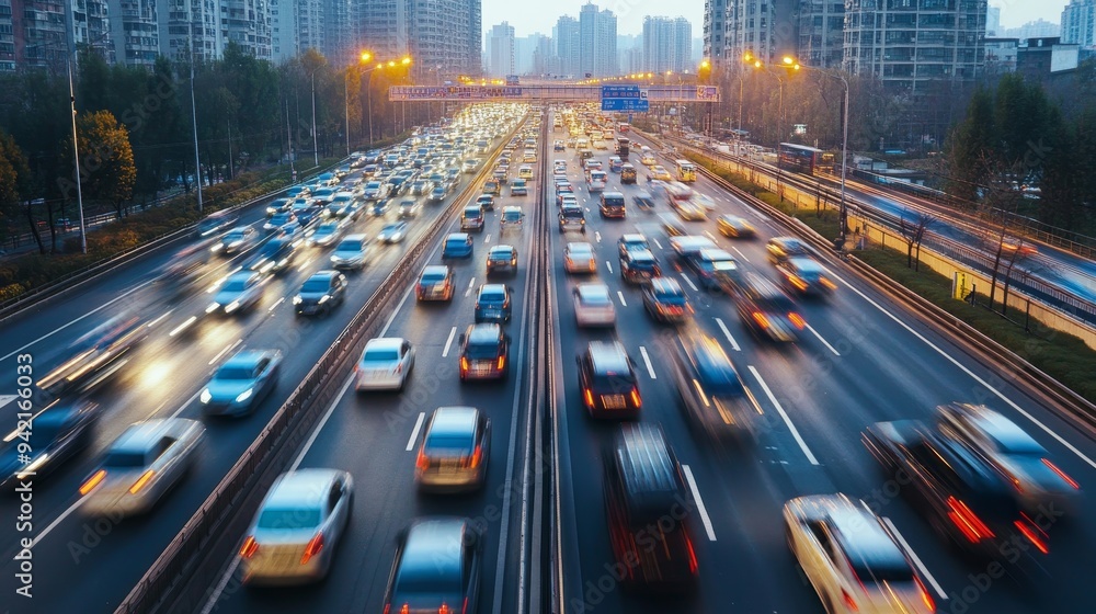 Obraz premium Intelligent transportation systems optimize traffic flow, enhancing efficiency and safety for commuters and goods. [1002] --ar 16:9 --v 6.1 Job ID: 88c56b3b-67da-436f-a601-fb8e9648b2f3