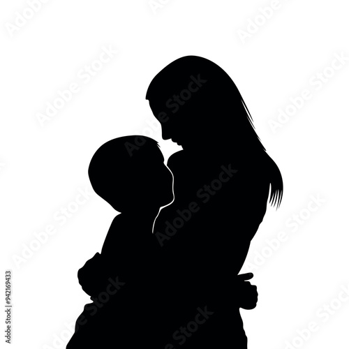 Mother and son silhouette. Mother lifting up her baby vector silhouette. 