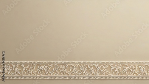A soft cream backdrop highlights an elegant lace border adorned with detailed floral motifs, perfect for enhancing interior spaces or art projects