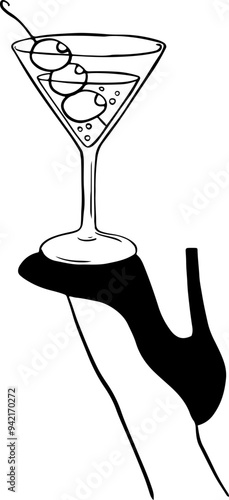 Martini glass celebration icon. Bottoms Up sketch celebration illustration.