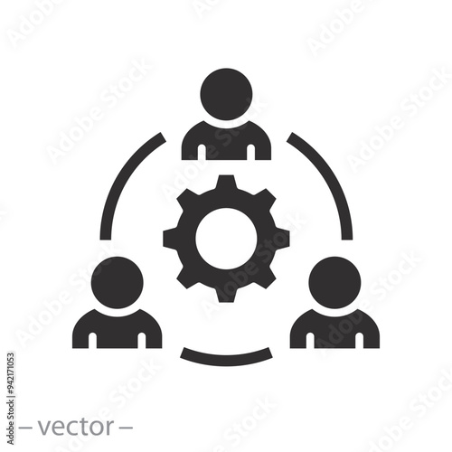 people group council icon, enterprise workflow, company development, collaboration or partnership in an organization, gear with teamwork, flat vector illustration