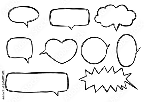 Set with hand drawn doodle speech bubble. Vector illustration