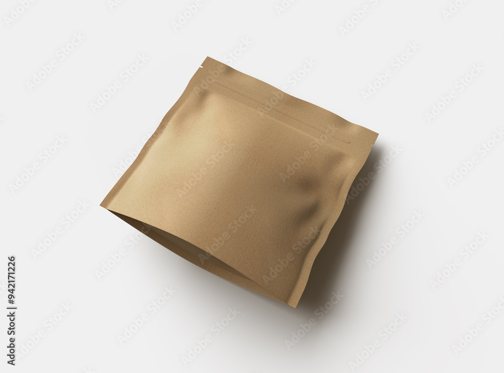 3D rendered image of a square paper doypack package on light background 3D rendered image of a square paper doypack package on light background