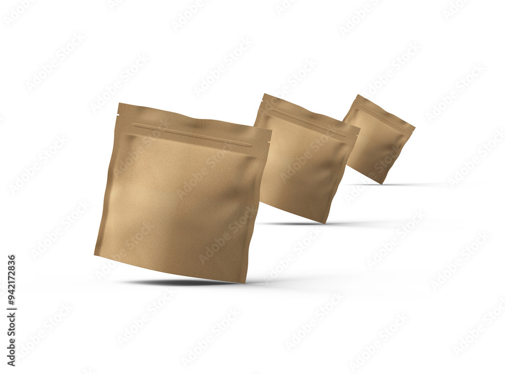3D rendered image of a square paper doypack package on transparent background 3D rendered image of a square paper doypack package on transparent background